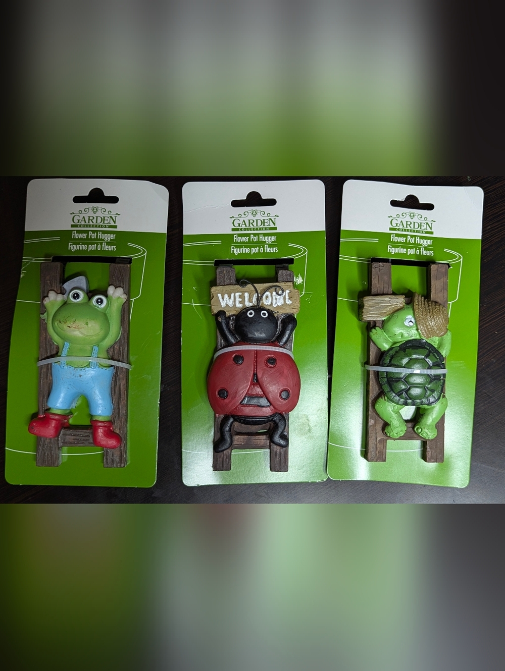 Whimsical Garden Decor Set Ladder Animals Frog Turtle Ladybug Flower Pot Hugger